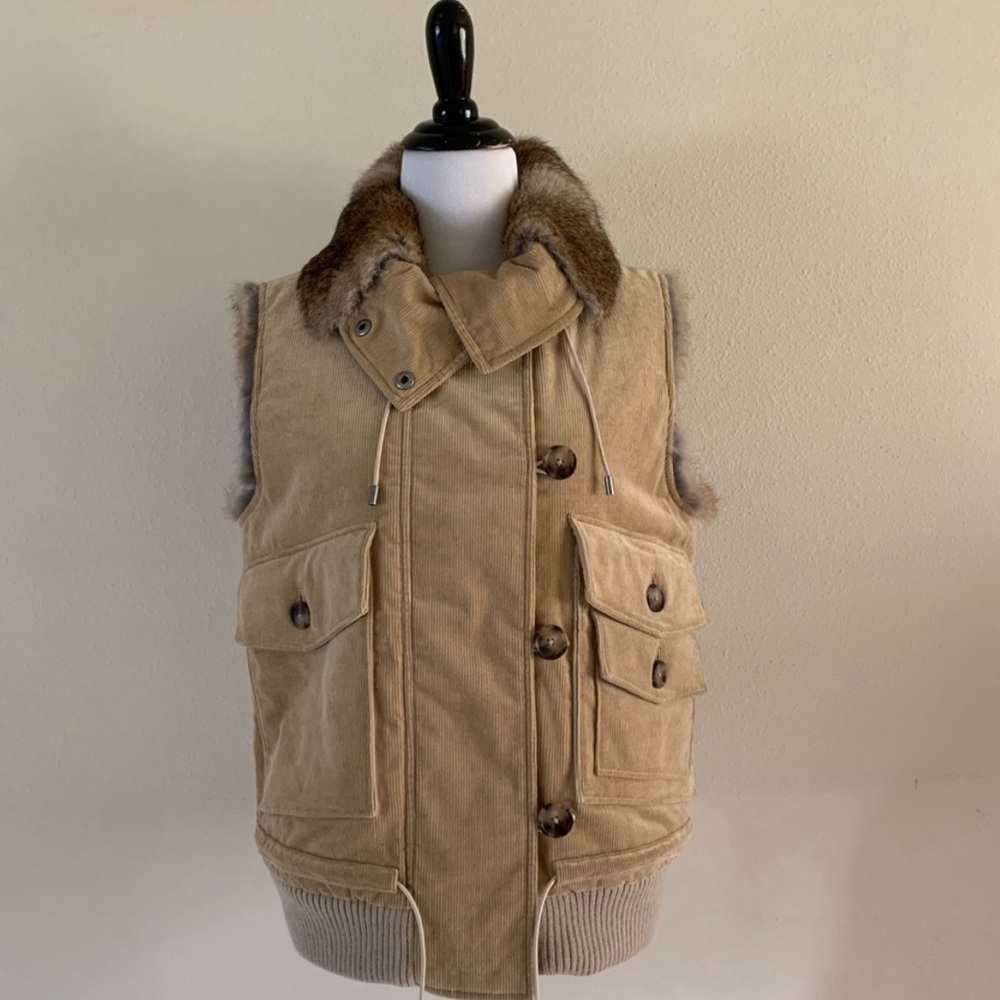 Theory Heaton Retro Corduroy Fur Vest Sz small Medium